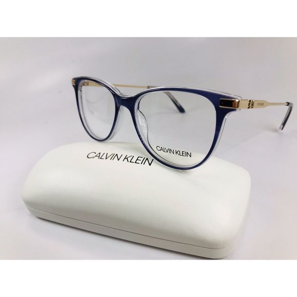 New Calvin Klein CK19709 506 Indigo Horn & Crystal Eyeglasses 50mm with Case